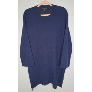 J Crew‎ * Merino Wool Navy Large Split Button Side Long Sweater Knit Pullover